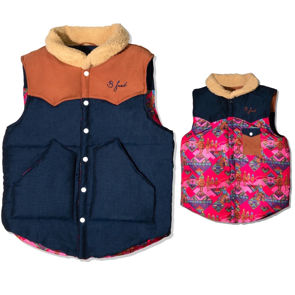 B Fresh Gear The Wrangler Puffy Western Vest unisex reversible oversized